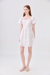 Geogrette Embroidery Tiered Dress In Soft Pink