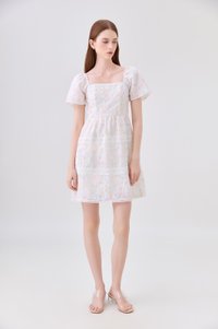 Geogrette Embroidery Tiered Dress In Soft Pink