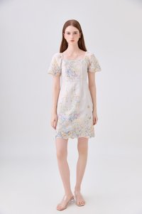 Mystique Fleur Embroidered Dress in Sand
