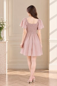 Quinn Empire Waist Smocked Dress In Dusty Pink