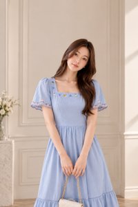 Pure Bliss Cross Stitch Embroidery Midi Dress In Blue