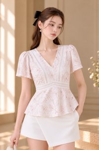 Lia Botanical Sketch Crochet Top In Pink