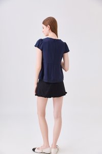 Malia Embroidery Lace Ribbon Top In Navy