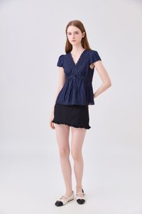 Malia Embroidery Lace Ribbon Top In Navy