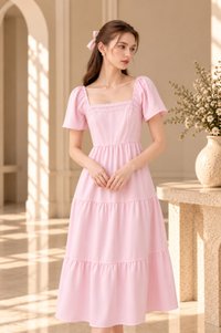 Opaline Crochet Tier Midi Dress In Pink