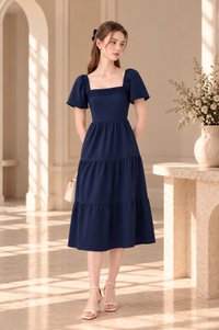 Opaline Crochet Tier Midi Dress In Navy