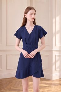 Elaria Ruffle Ribbon Dress In Navy