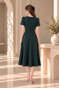 Destiny Button Cotton Midi Dress In Forest