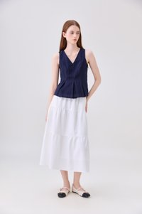 Leonette Eyelet Pleated Top In Navy