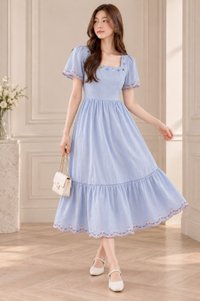 Pure Bliss Cross Stitch Embroidery Midi Dress In Blue
