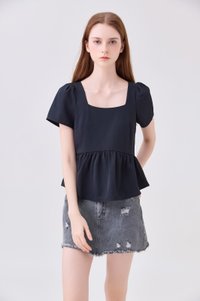 Amelisse Staple Babydoll Top In Midnight Blue