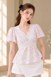 Lia Botanical Sketch Crochet Top In Pink