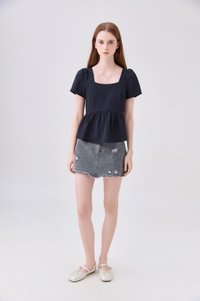 Amelisse Staple Babydoll Top In Midnight Blue
