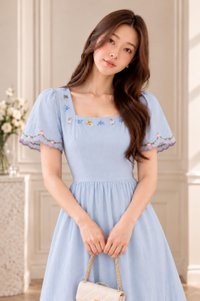 Pure Bliss Cross Stitch Embroidery Midi Dress In Blue