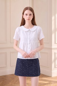 Solene Embroidered Peterpan Collar Top In White