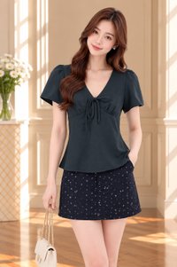 Virelle Empire Waist Ribbon Top In Forest
