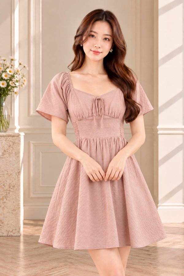Quinn Empire Waist Smocked Dress In Dusty Pink