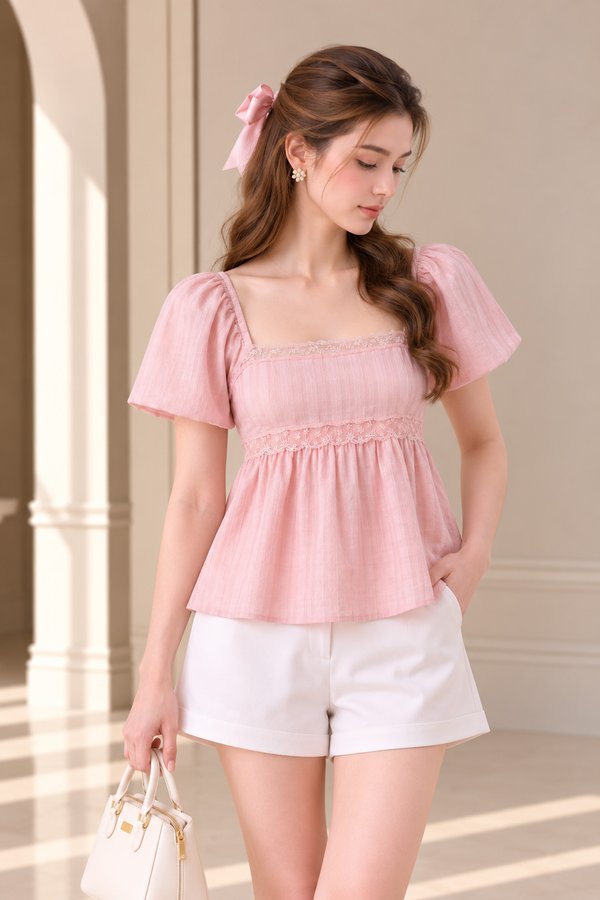 Delara Textured Lace Top In Pink