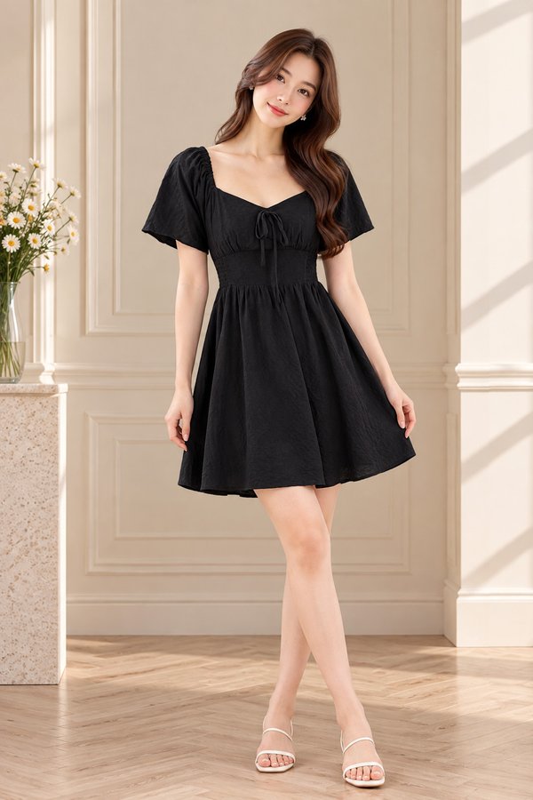 Quinn Empire Waist Smocked Dress In Black