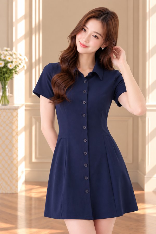 Ainsley Button Down Shirt Dress In Navy