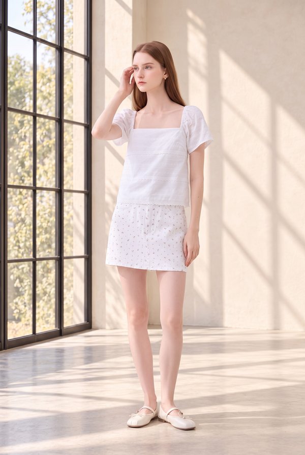 Olivara Embroidery Crochet Top In White