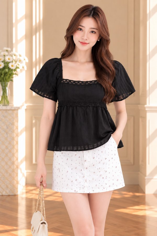 Delara Textured Lace Top In Black