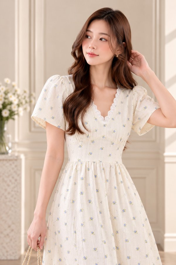 Jream Empire Waist Midi Dress In Cream