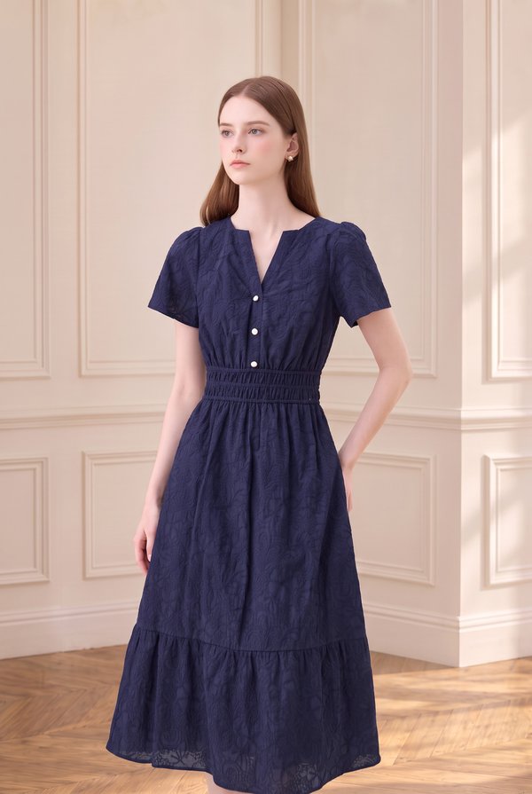 Violetta Embroidered Midi Dress In Navy