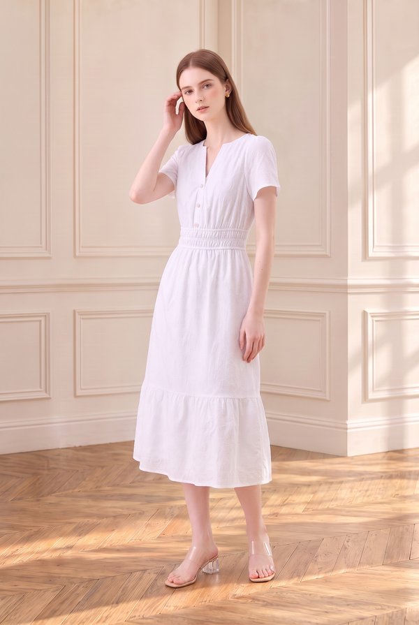 Violetta Embroidered Midi Dress In White