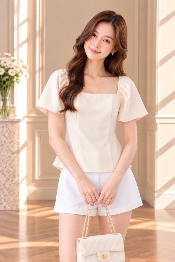 Adaline Panelled Staple Top In Butter Cream