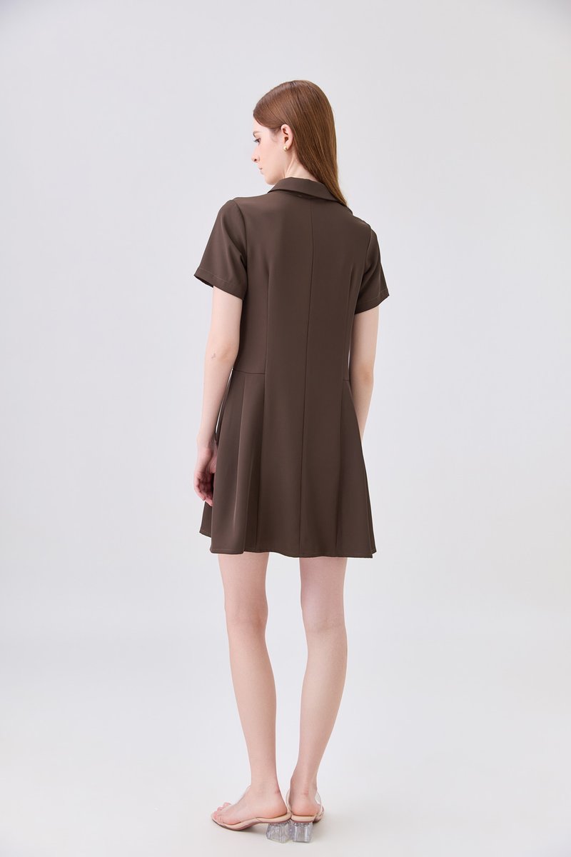 Ainsley Button Down Shirt Dress In Brown