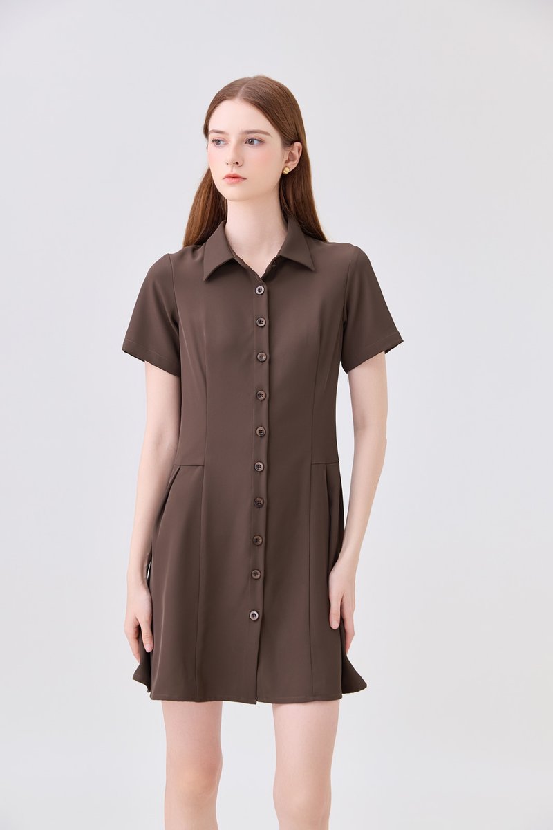Ainsley Button Down Shirt Dress In Brown