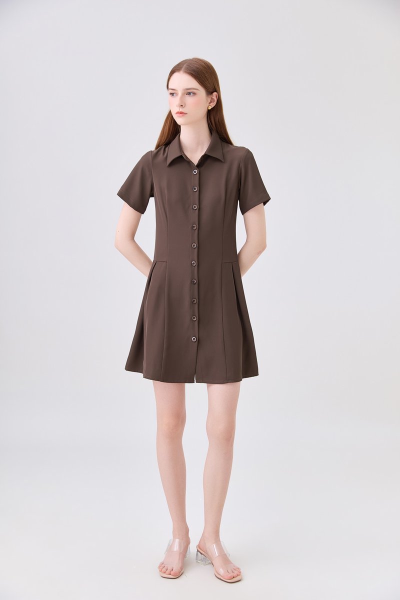 Ainsley Button Down Shirt Dress In Brown
