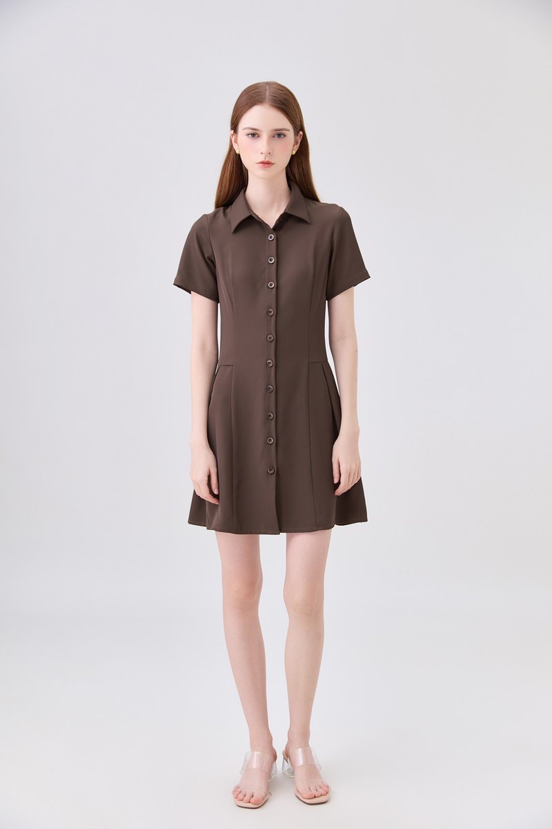 Ainsley Button Down Shirt Dress In Brown