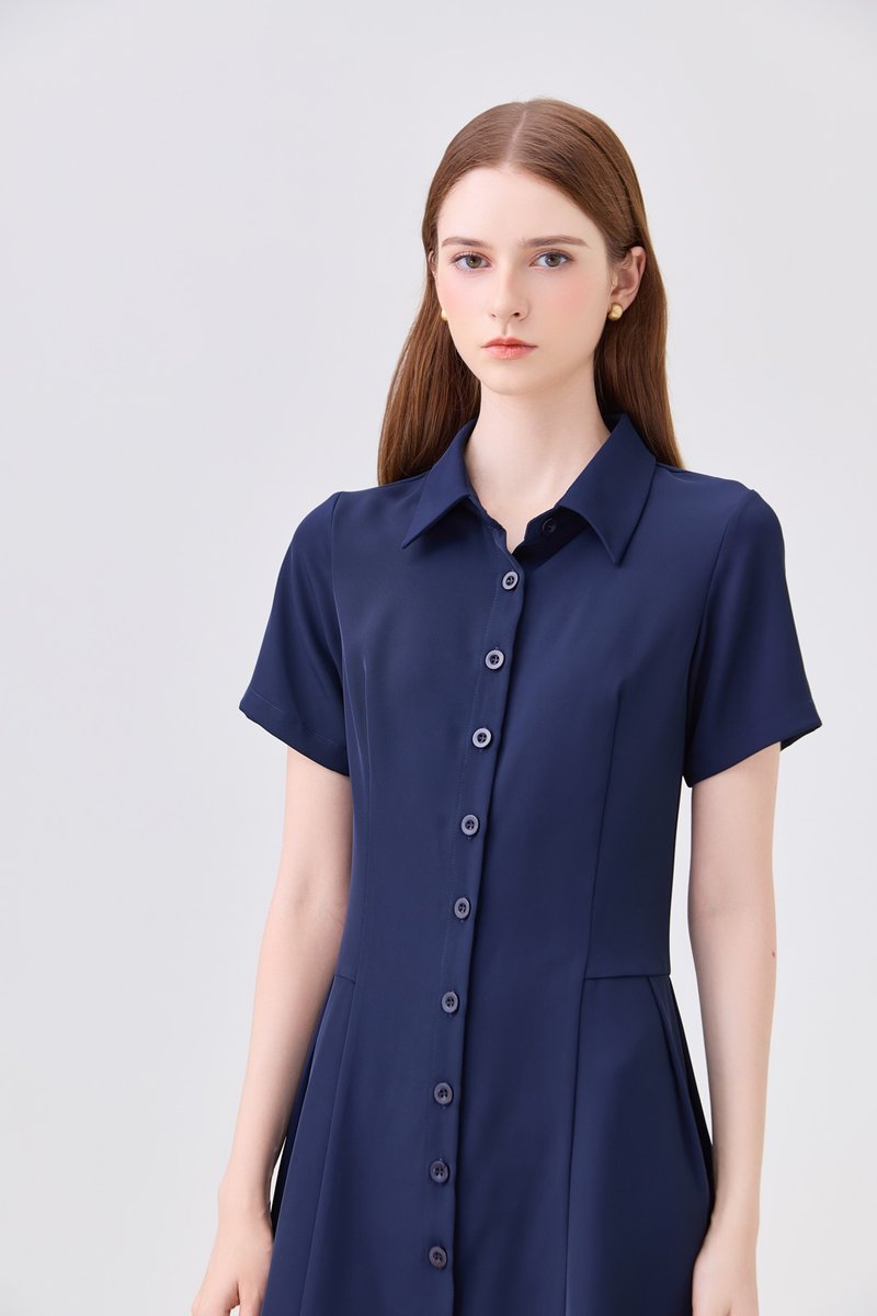 Ainsley Button Down Shirt Dress In Navy