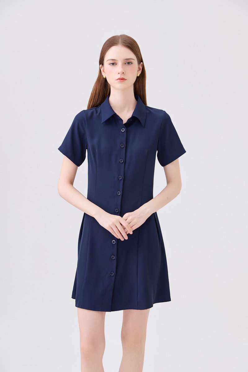 Ainsley Button Down Shirt Dress In Navy