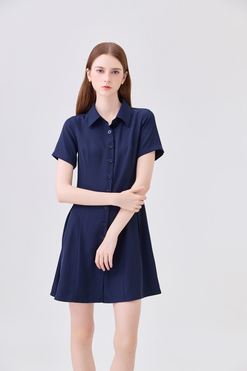 Ainsley Button Down Shirt Dress In Navy