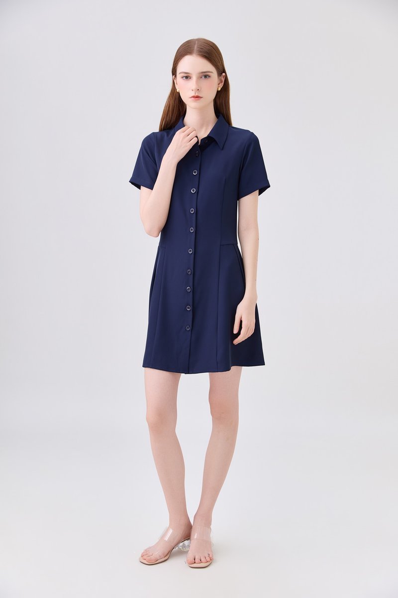Ainsley Button Down Shirt Dress In Navy