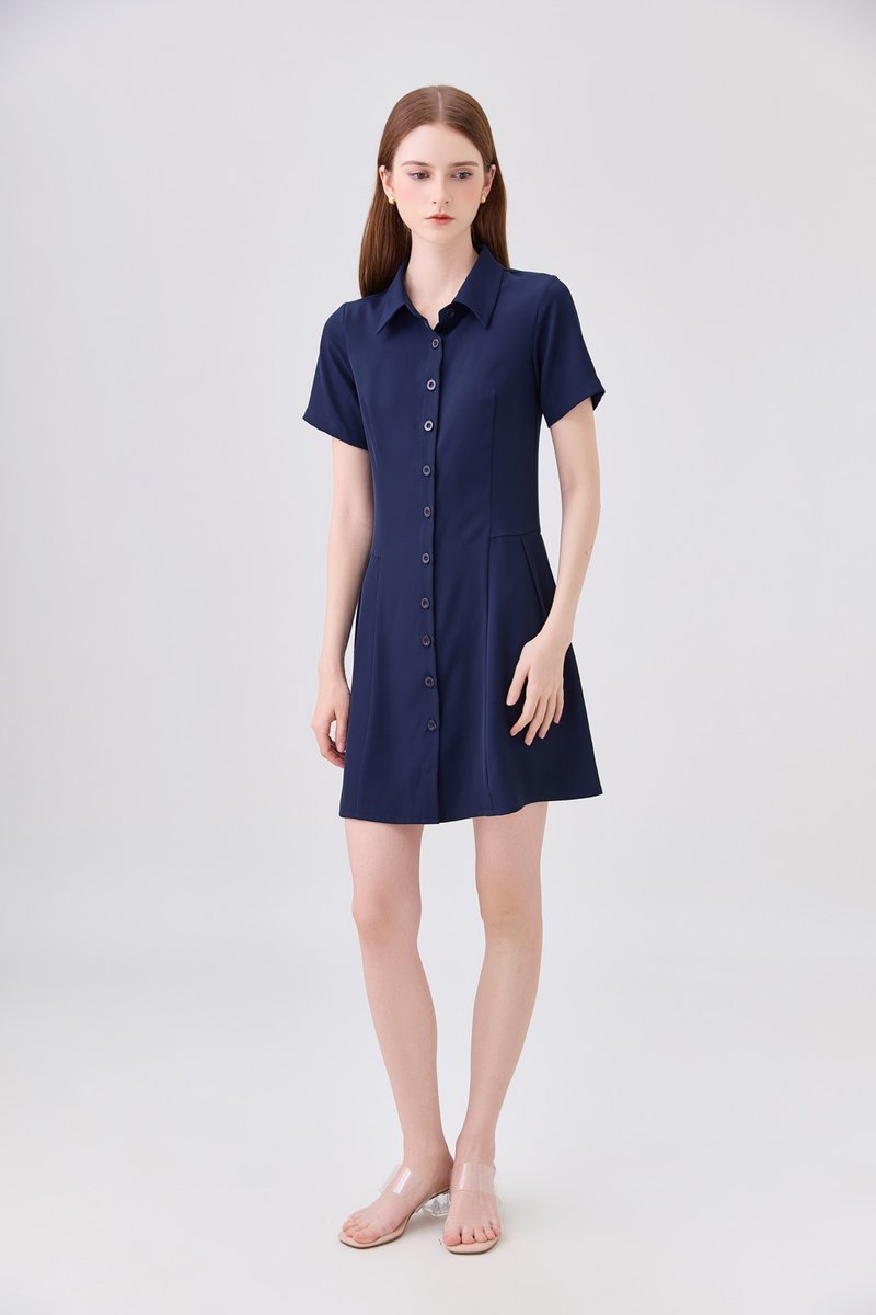 Ainsley Button Down Shirt Dress In Navy
