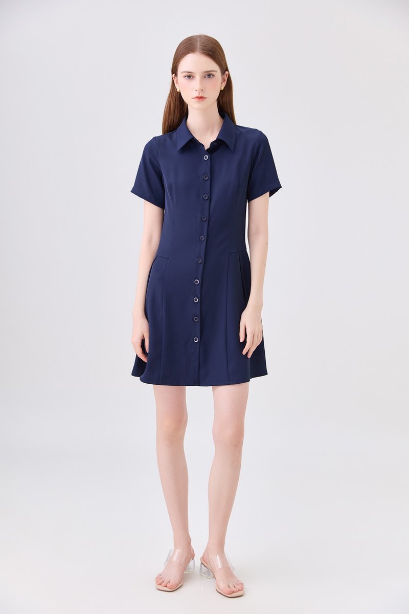 Ainsley Button Down Shirt Dress In Navy