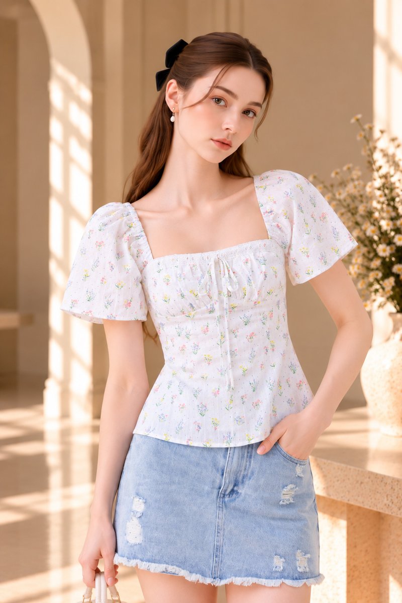 Herietta Crochet Ribbon Floral Top