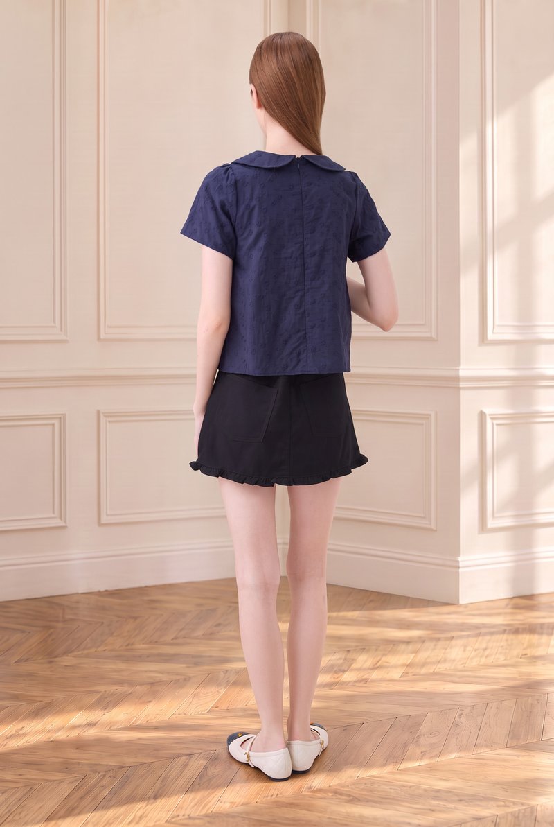 Solene Embroidered Peterpan Collar Top In Navy