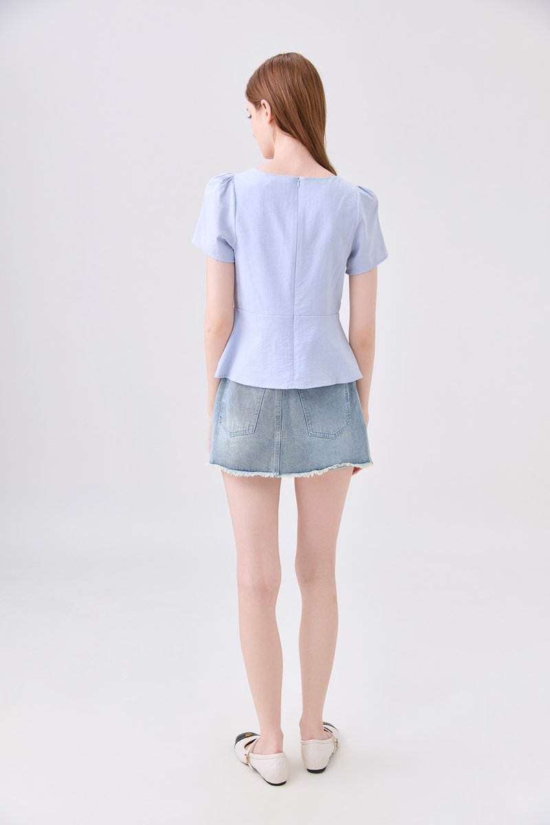 Mariana Pintuck Ribbon Top In Powder Blue