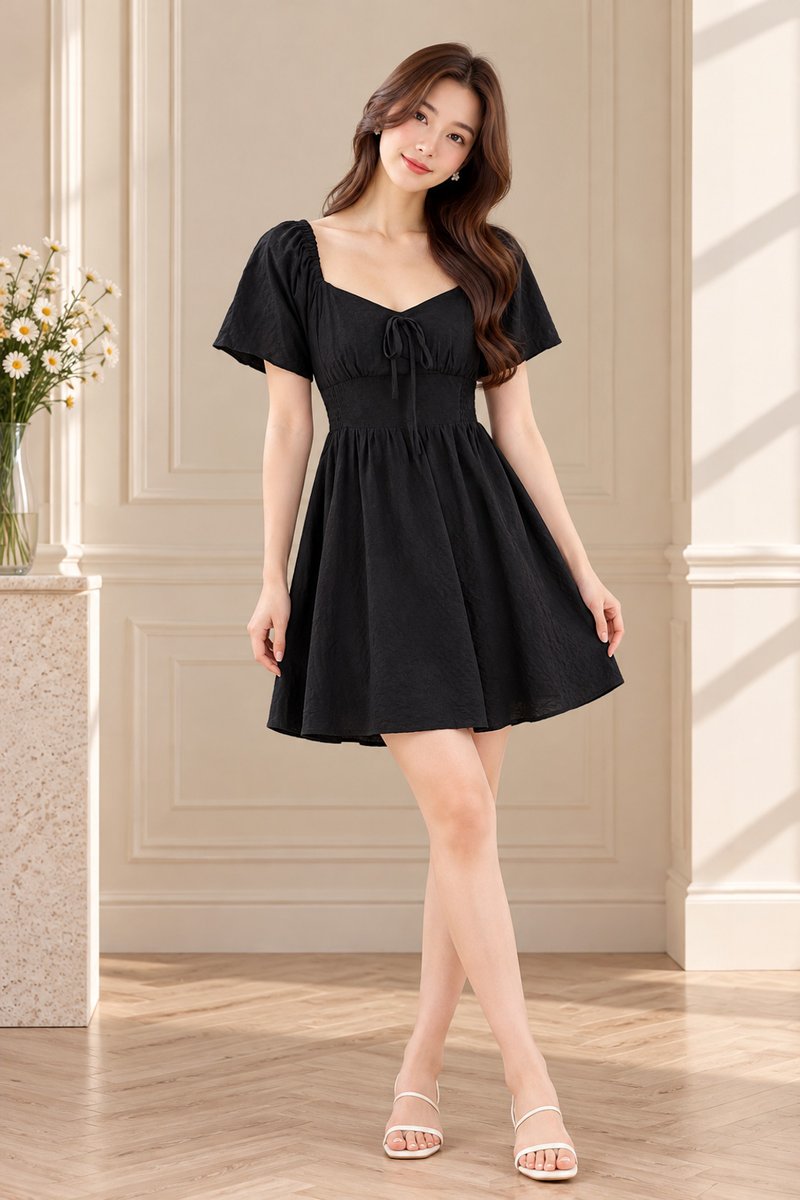 Quinn Empire Waist Smocked Dress In Black