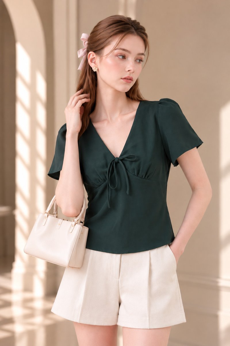 Virelle Empire Waist Ribbon Top In Teal