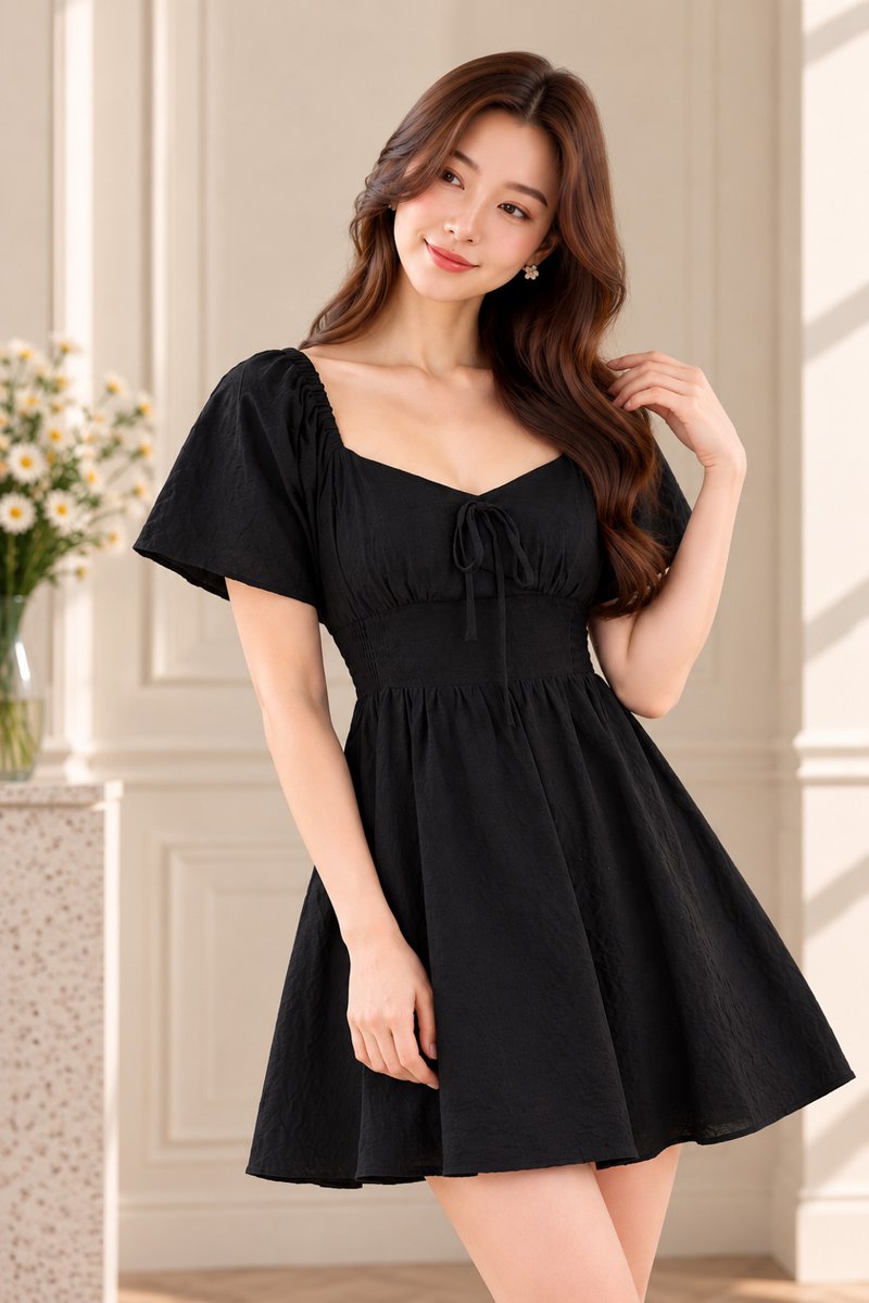 Quinn Empire Waist Smocked Dress In Black