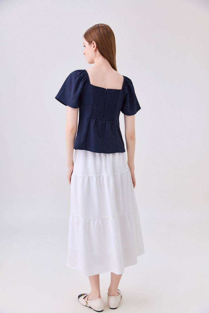 Adaline Panelled Staple Top In Navy
