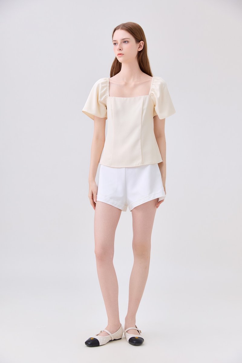 Adaline Panelled Staple Top In Butter Cream