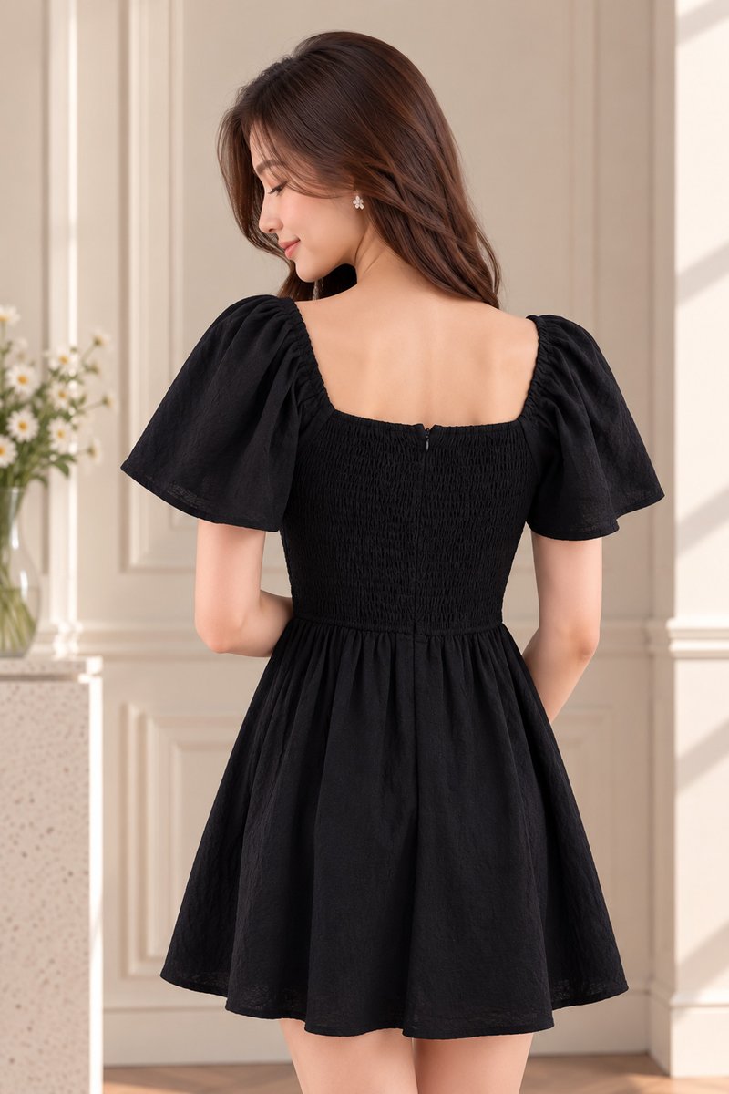 Quinn Empire Waist Smocked Dress In Black