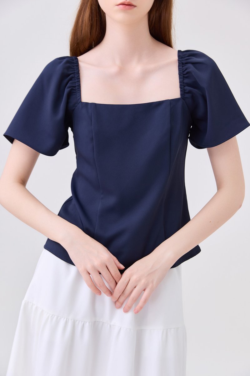 Adaline Panelled Staple Top In Navy